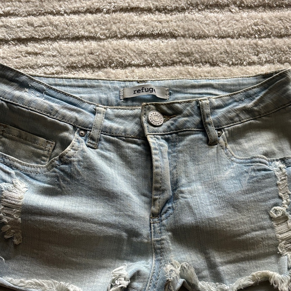refuge Light Wash Distressed Denim Cutoff Shorts - Light Blue